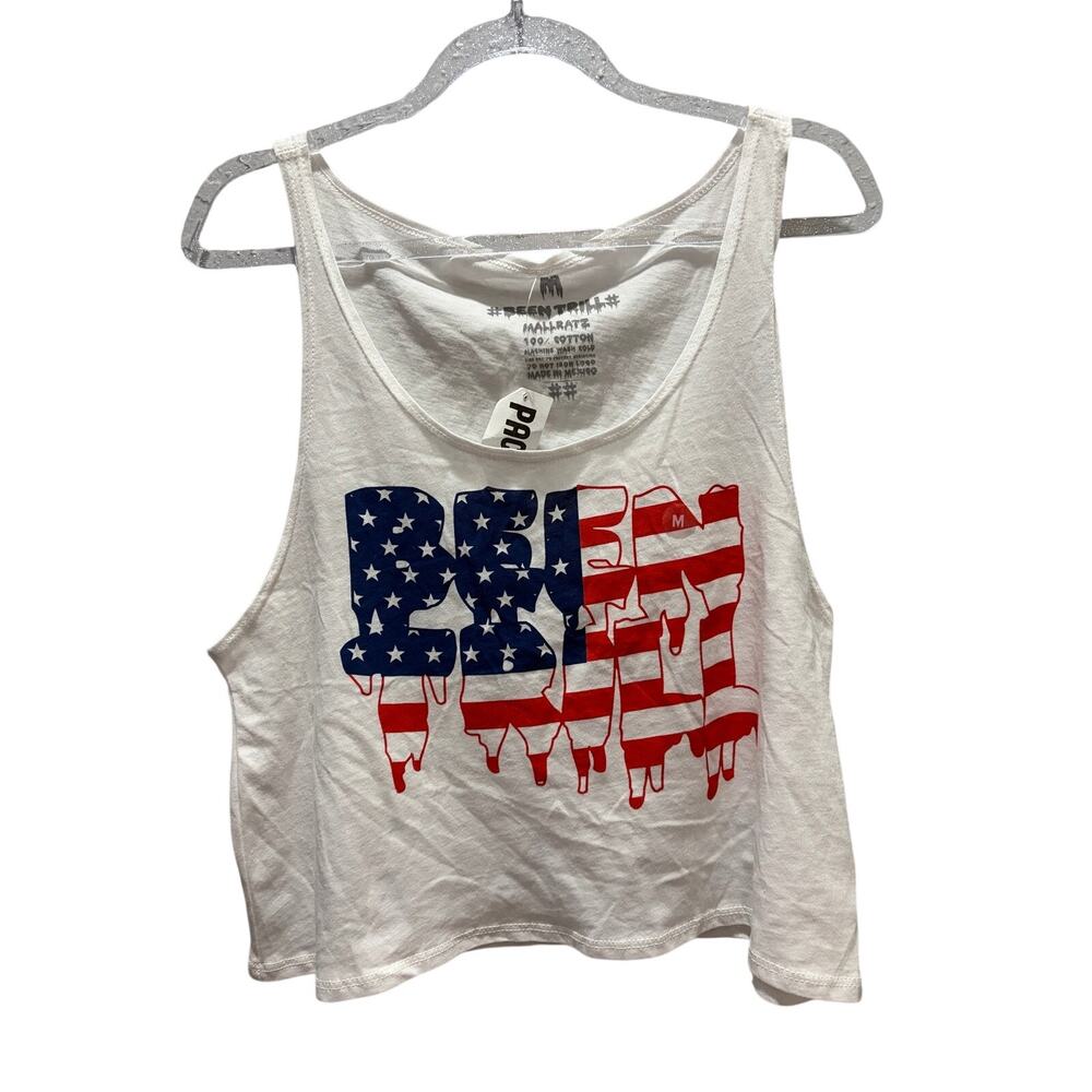 Been Trill American Flag Cropped Top NEW sz M Boho Casual Outdoors Festival